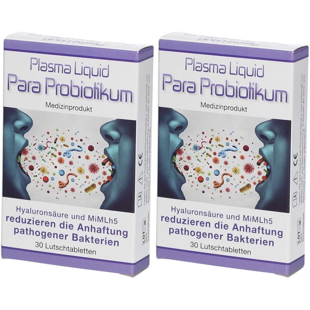 Zwei Packungen Plasma Liquid Para Probiotikum, Medizinprodukt mit 30 Lutschtabletten.