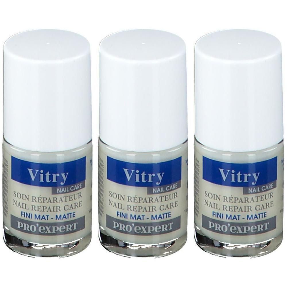 Drei Flaschen Vitry Nail Care Pro'Expert Reparaturpflege, matt.