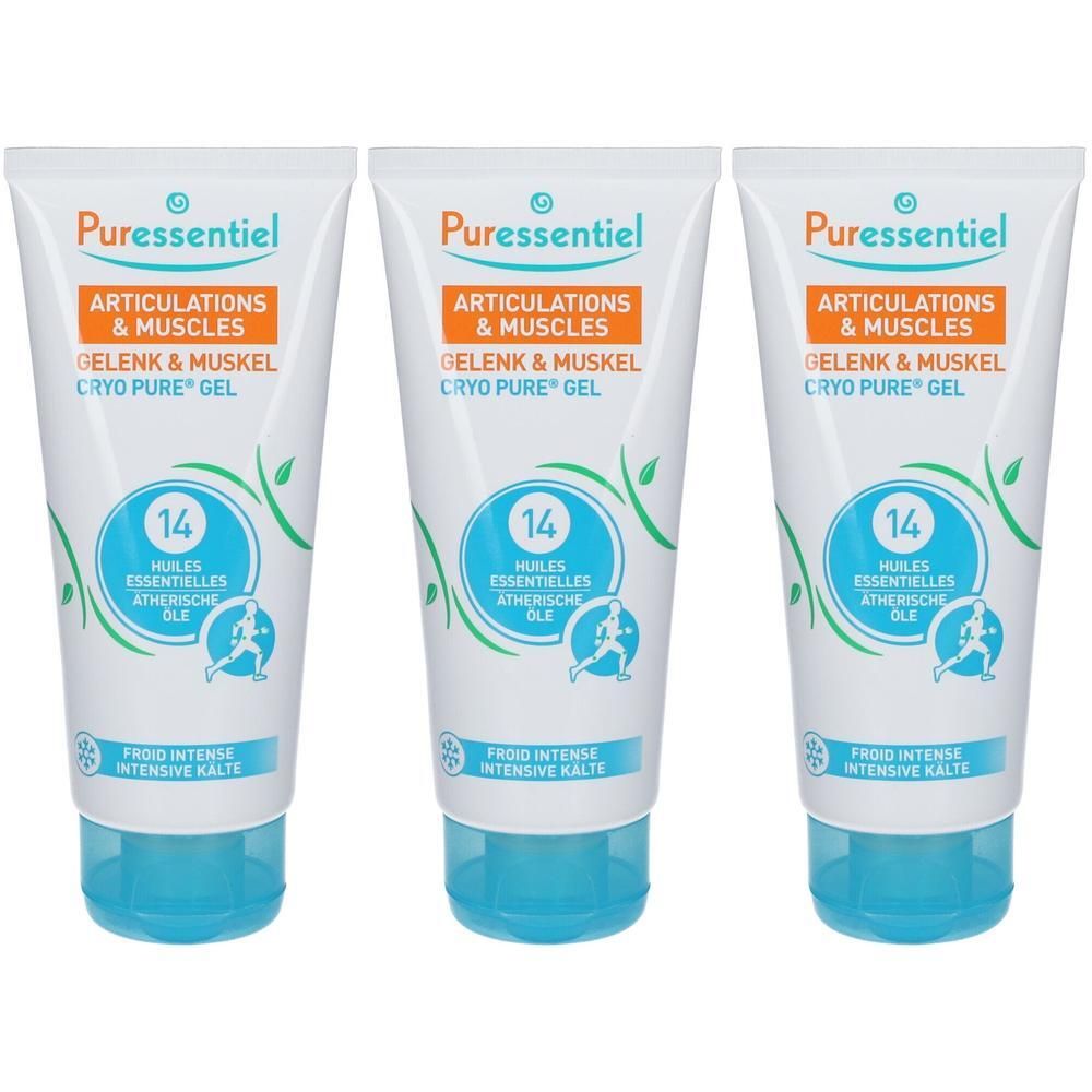 Drei Tuben Puressentiel Gel für Gelenke & Muskeln, Cryo Pure Gel.