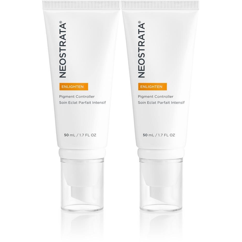Zwei weiße Tuben mit Pumpspendern, NeoStrata Enlighten Pigment Controller, 50 ml.