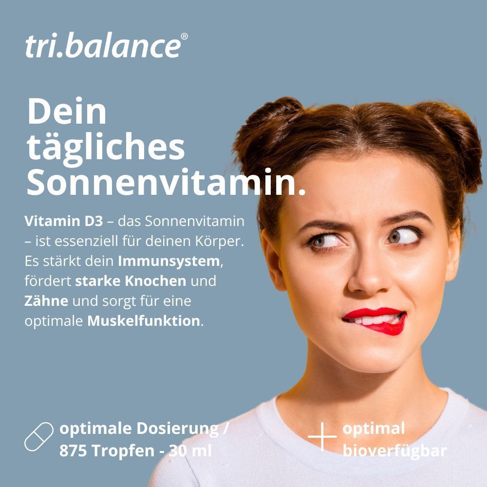 Junge Frau mit hochgesteckten Haaren, beißt sich auf die Lippe. Text: Dein tägliches Sonnenvitamin.