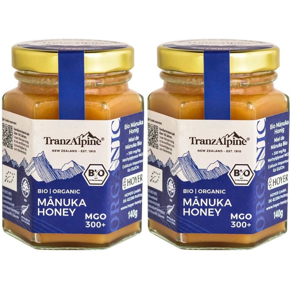 Zwei Gläser Bio Manuka Honig von TranzAlpine, MGO 300+.