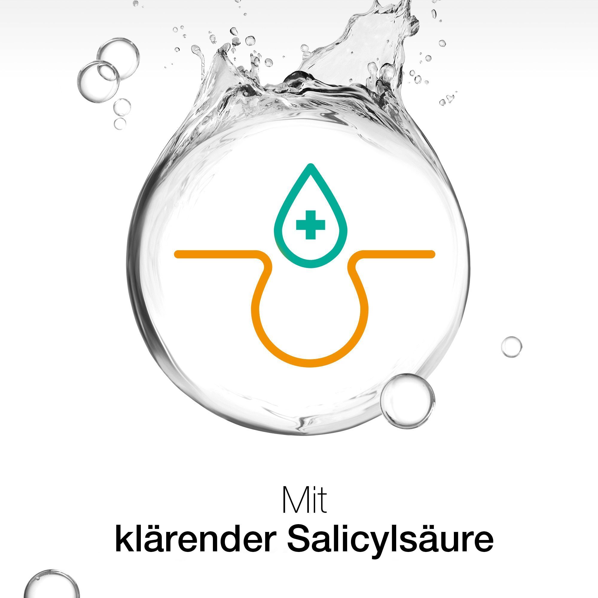 Symbol für klärende Salicylsäure in einem Wassertropfen. Für die Hautpflege.