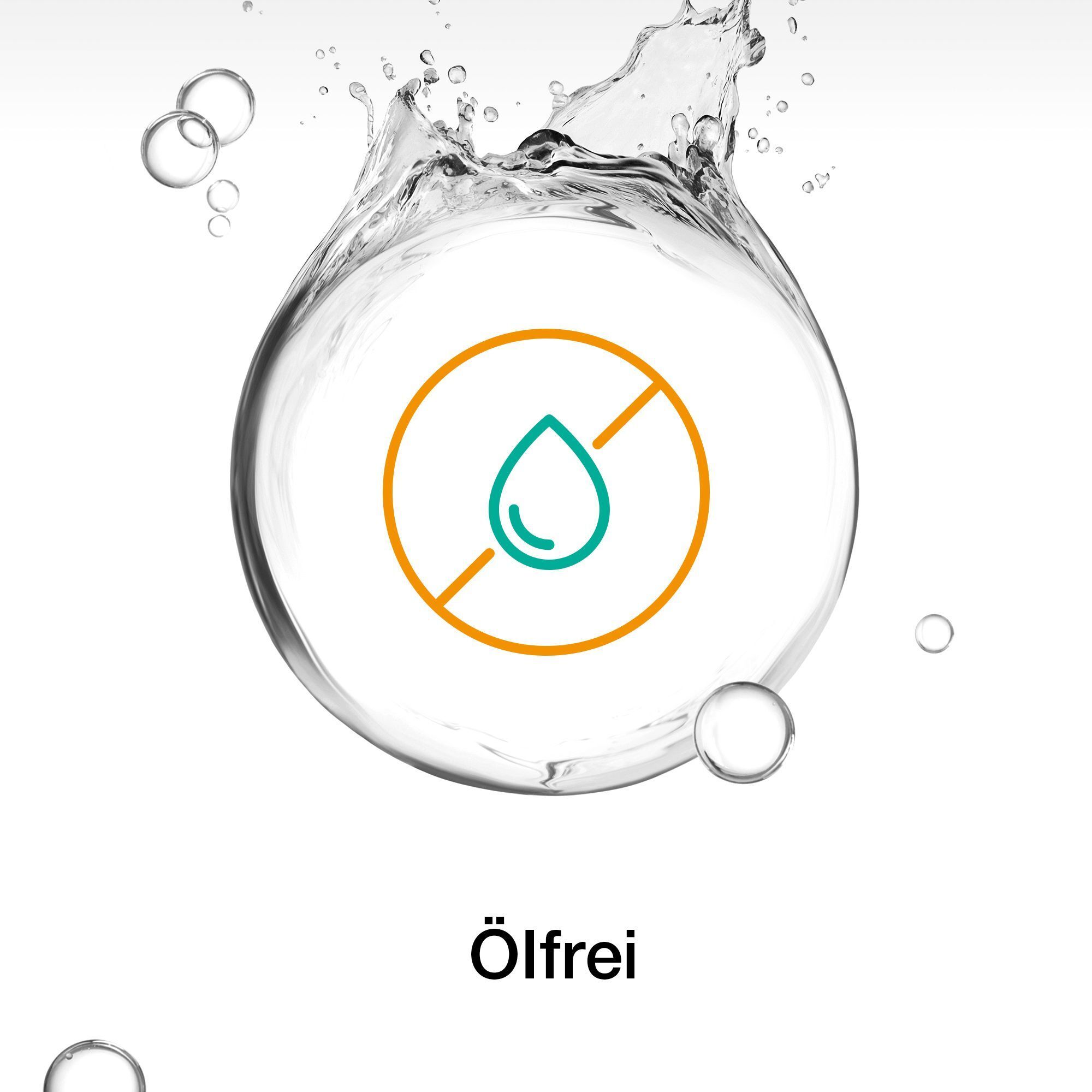 Grafik: Durchgestrichene Wassertropfen in Hautporen-Symbol, kennzeichnet ölfrei.