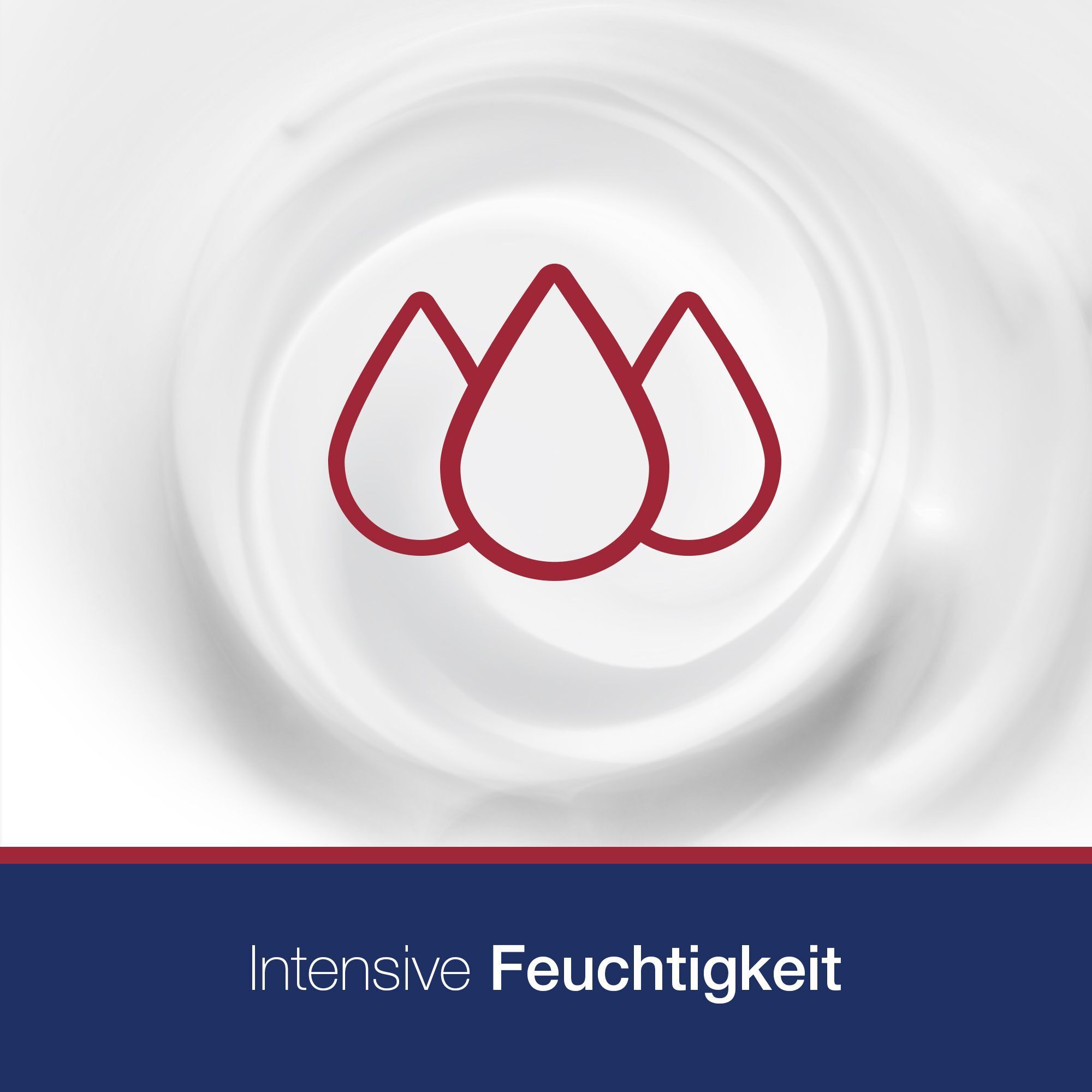 Drei Tropfen-Symbole. Text: Intensive Feuchtigkeit.