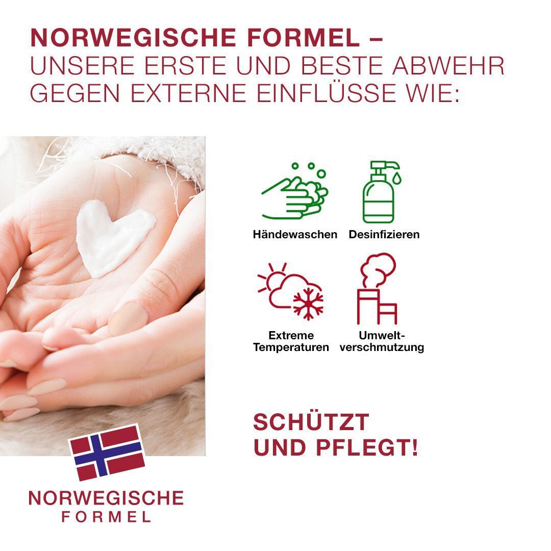 Neutrogena Norwegische Formel schützt Hände vor Händewaschen, Desinfizieren, extremen Temperaturen und Umweltverschmutzung.