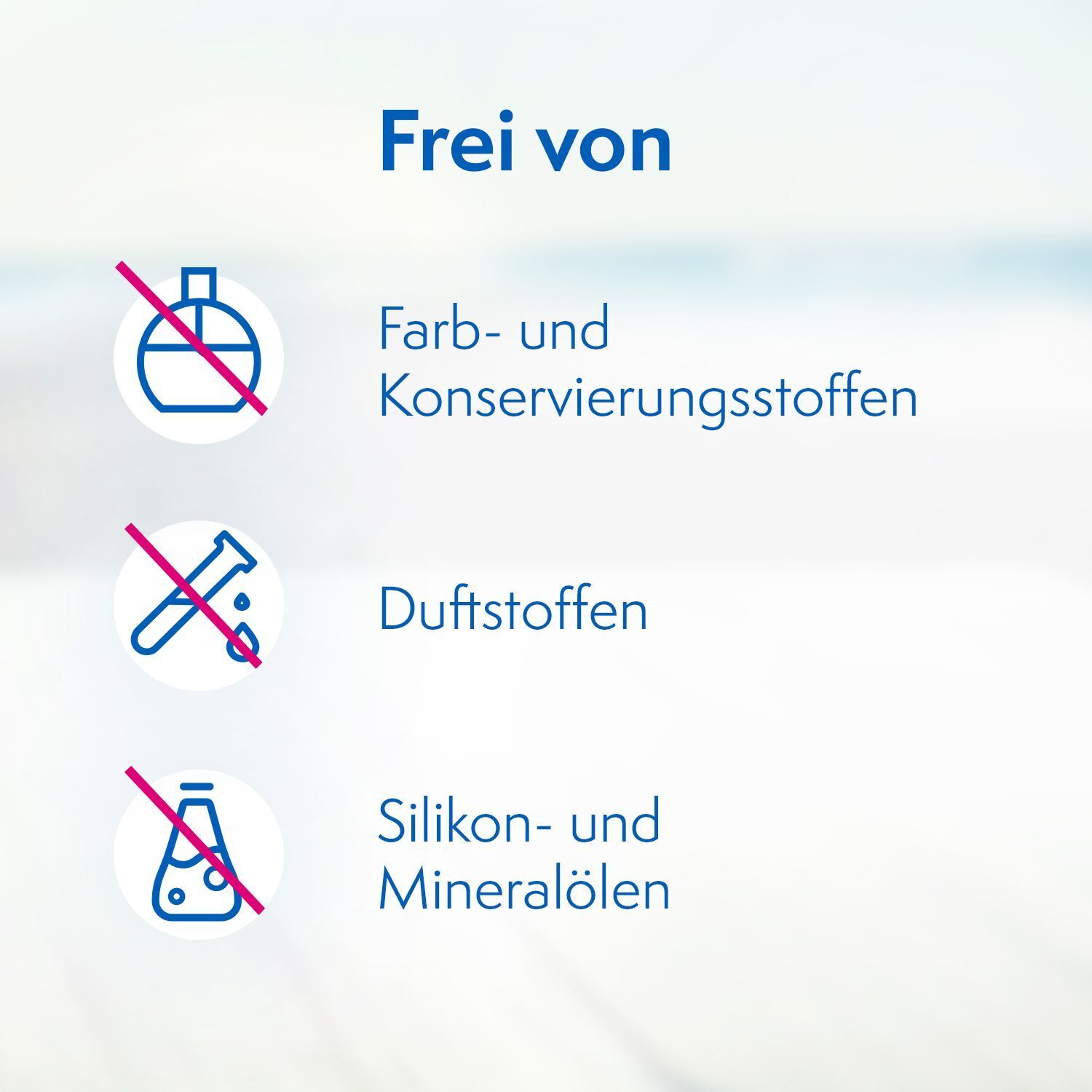 Symbol: Hautschicht mit Tropfen. Text: Spezielle pflegende Rezeptur mit Hyaluronsäure und Photolyase.