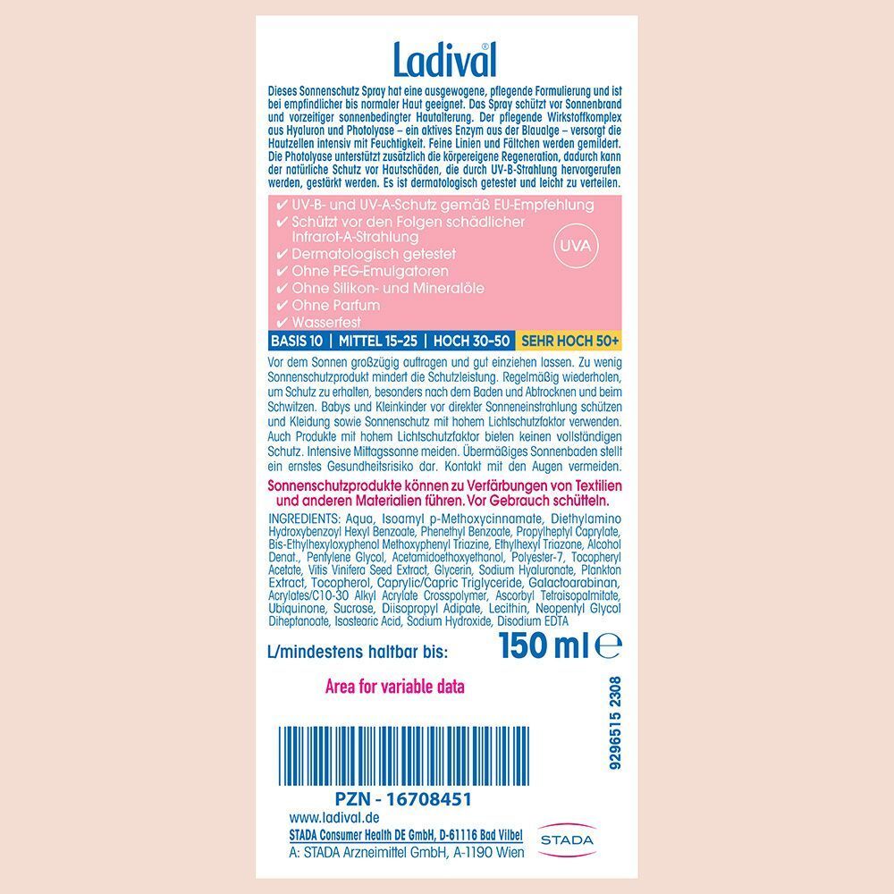 Ladival Sonnenschutz Spray LSF 50+ für empfindliche Haut.