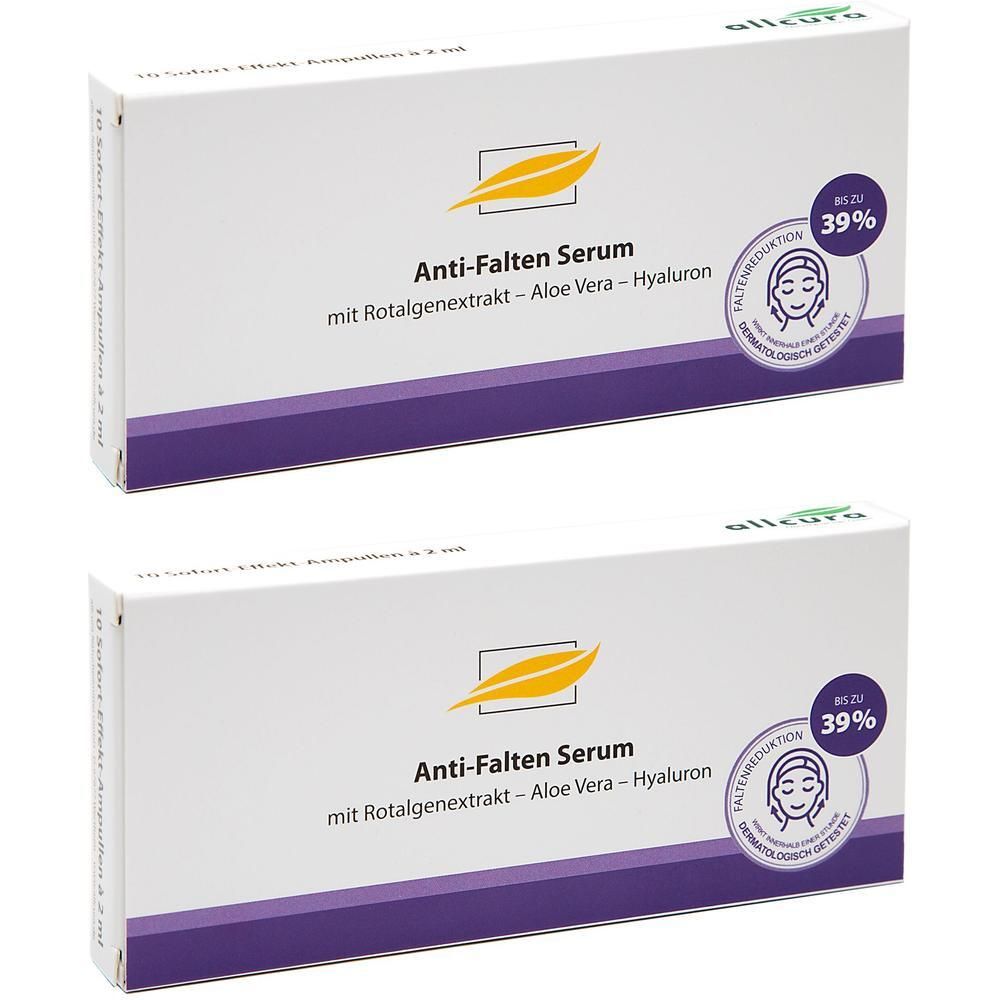 Zwei Packungen Anti-Falten-Serum mit Rotalgenextrakt, Aloe Vera und Hyaluron. Dermatologisch getestet.