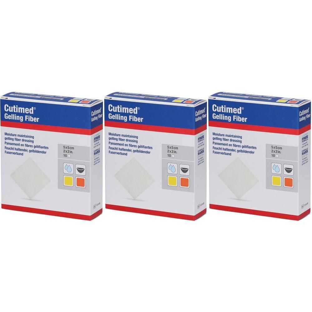 Cutimed Gelling Fiber Kom.5x5 cm Hydrofaserverband x3 3x10 St Kompressen
