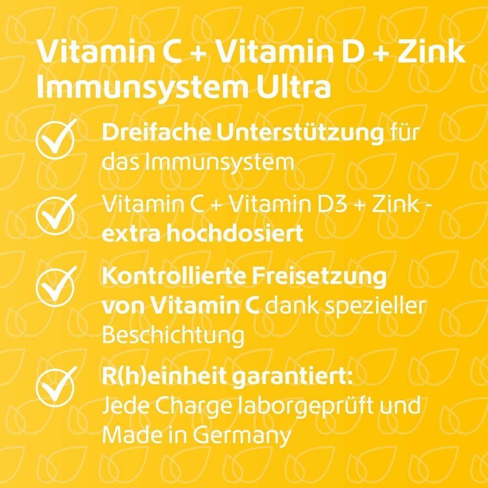 Liste mit Vorteilen: Dreifache Unterstützung, extra hochdosiert, kontrollierte Freisetzung, laborgeprüft.