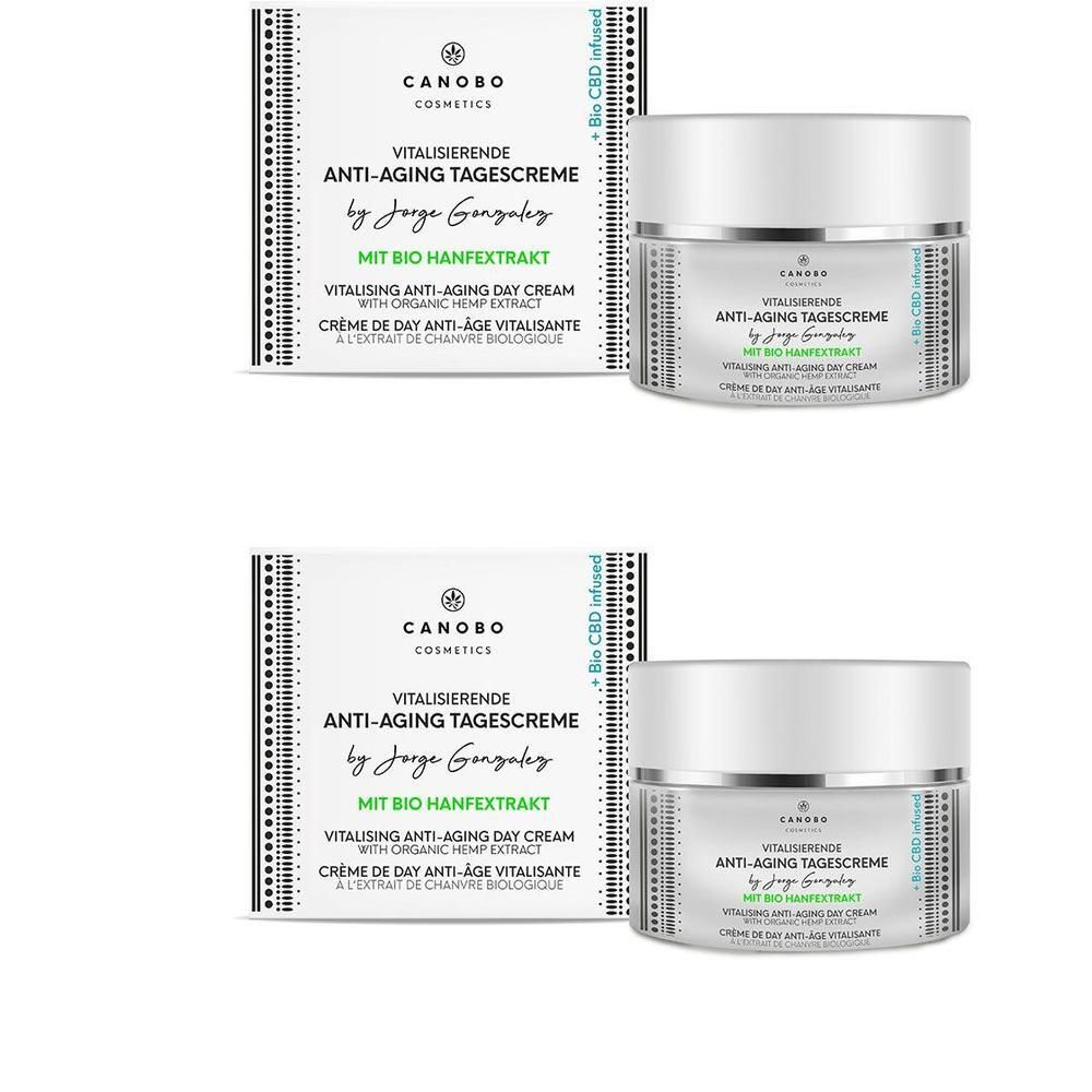 CANOBO Anti-Aging Tagescreme mit Bio Hanfextrakt in einem weißen Tiegel.