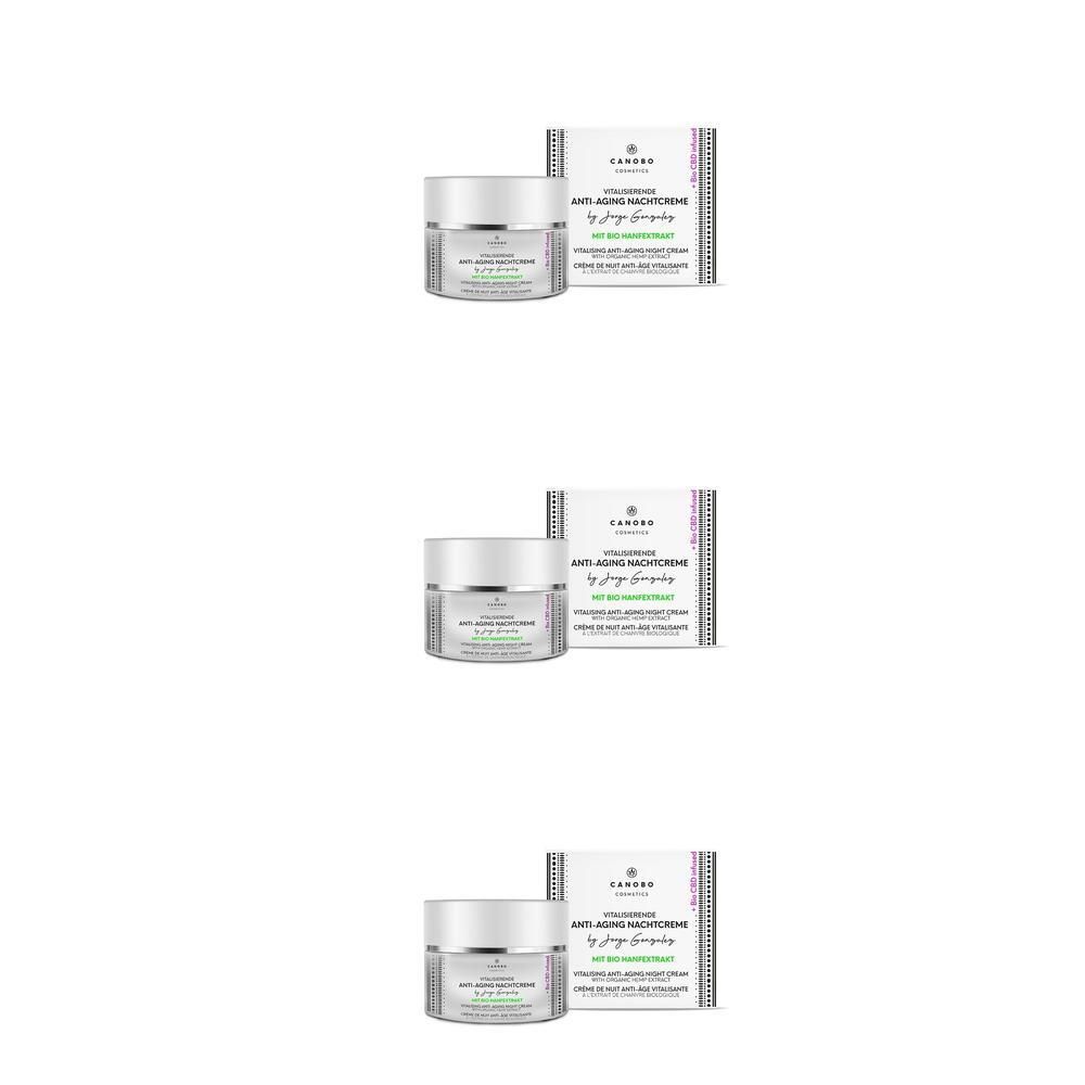 CANOBO Anti-Aging Nachtcreme im Tiegel mit Verpackung. Enthält Bio Hanfextrakt.