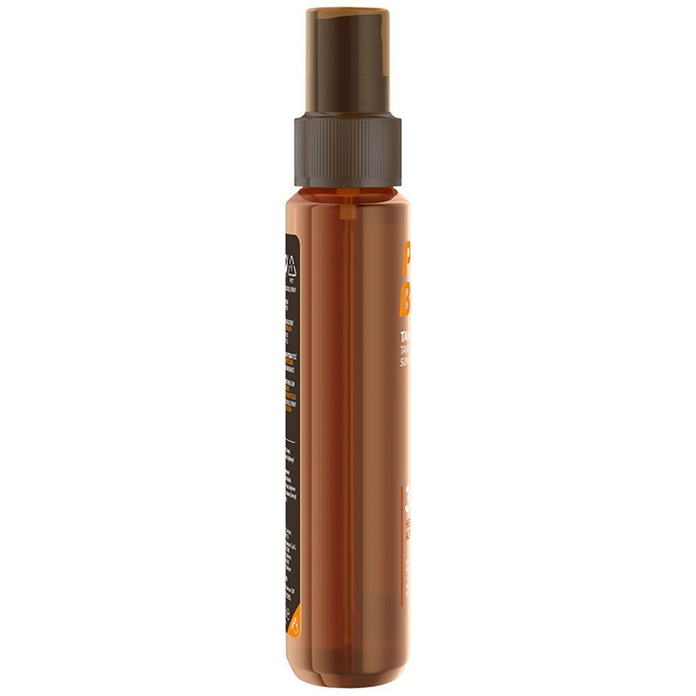Seitenansicht einer Flasche PIZ BUIN TAN & PROTECT LSF 30 Sonnenschutzöl-Spray.