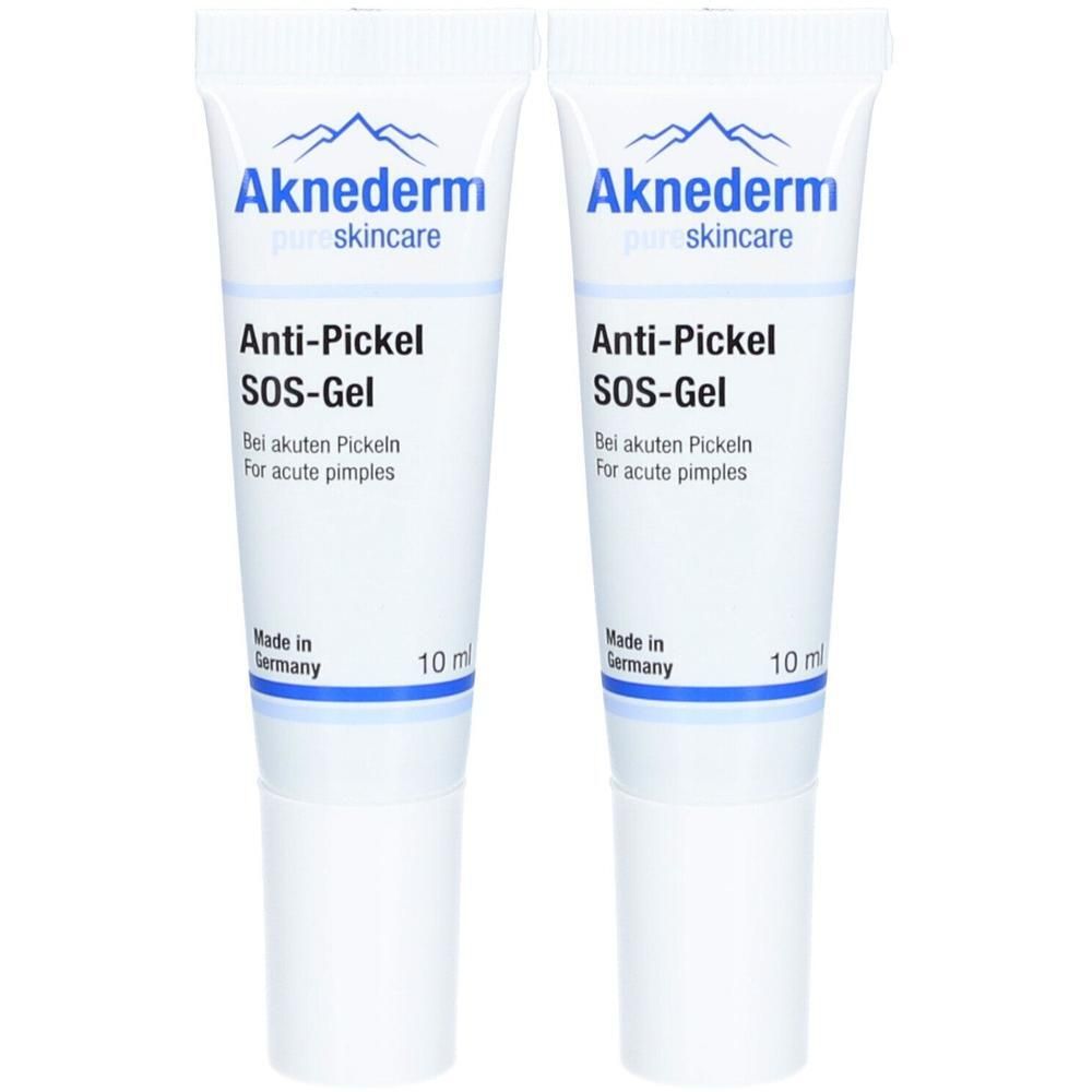 Zwei Tuben AKNEDERM Anti-Pickel SOS-Gel, je 10 ml. Für akute Pickel. Hergestellt in Deutschland.