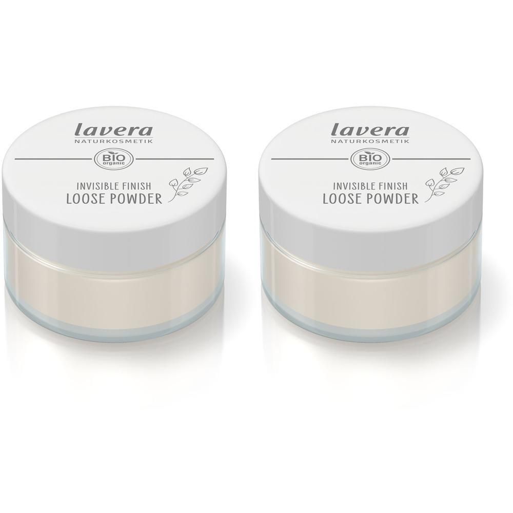 Zwei Lavera Invisible Finish Loose Powder Behälter nebeneinander.