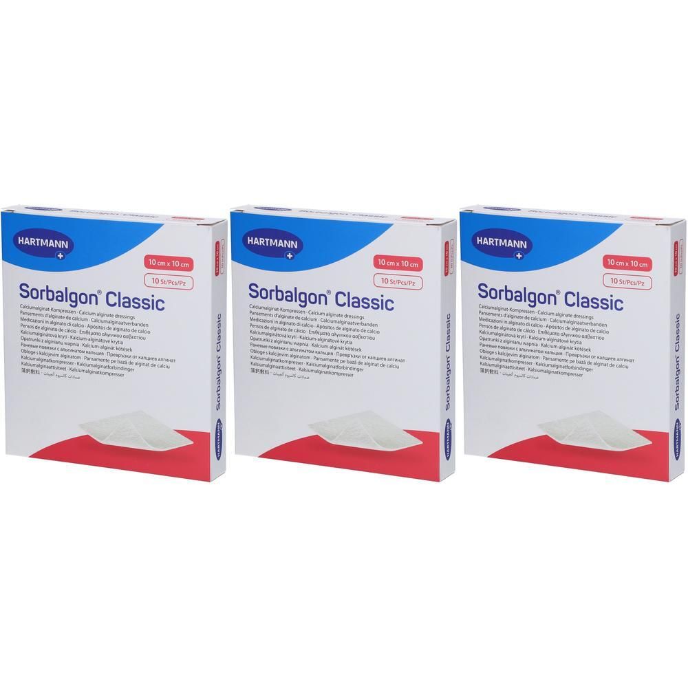 Sorbalgon Classic 10x10 cm Calciumalginat-Kompr. x3 3x10 St Verband