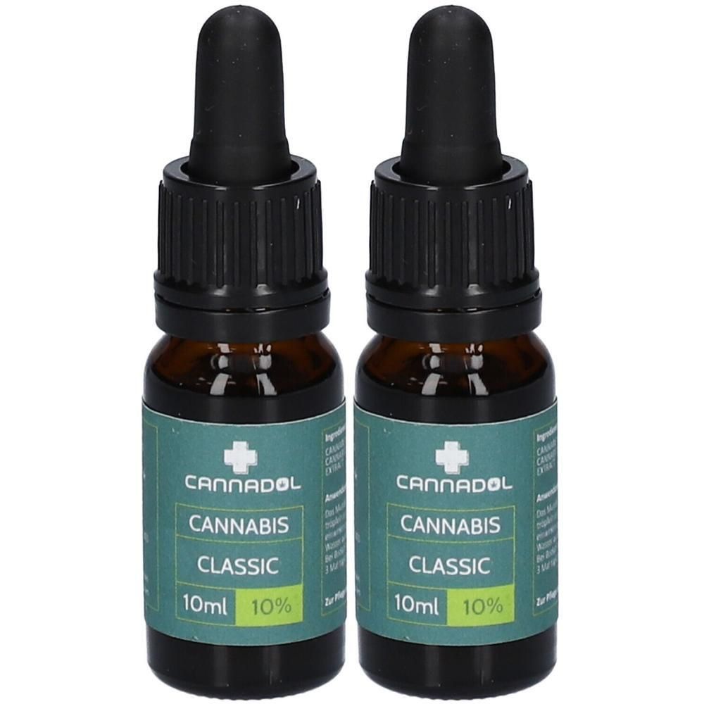 Zwei Fläschchen Cannadol Cannabis Classic 10% mit Pipettenverschluss, 10ml.