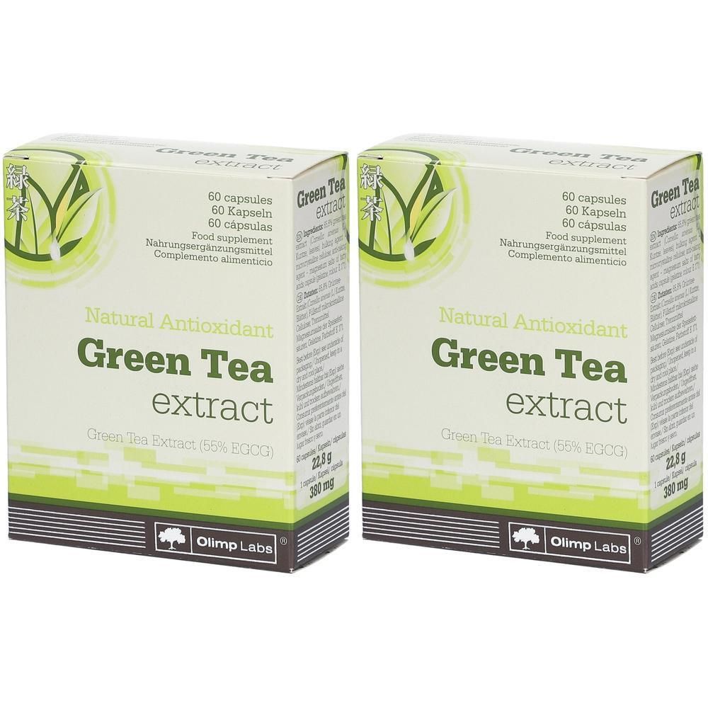 Zwei Packungen Olimp Labs Green Tea Extrakt Kapseln, 60 Kapseln pro Packung.