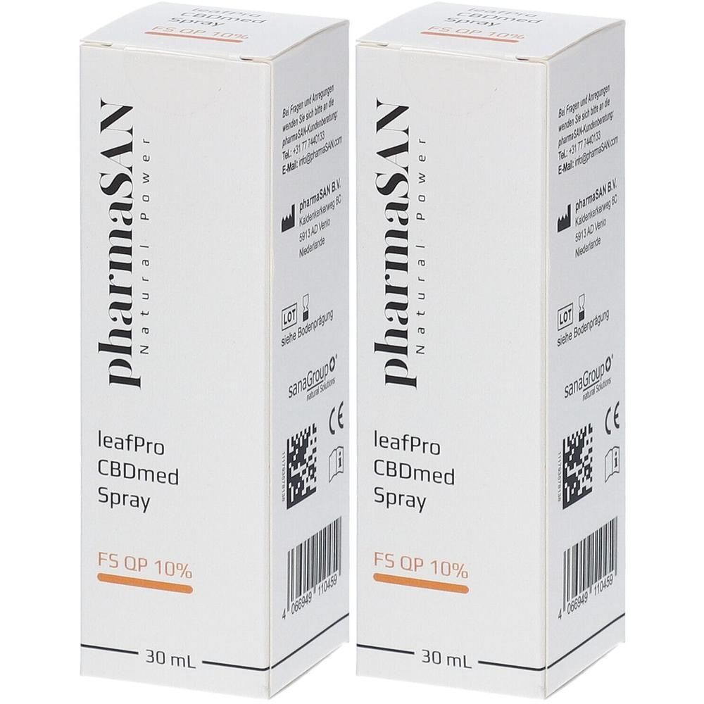 Zwei Packungen PharmaSAY leafPro CBDmed Spray 10%, je 30 ml.