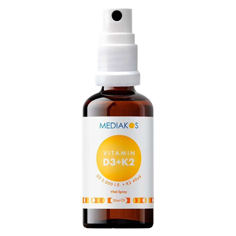 Eine Flasche MEDIAKOS Vitamin D3+K2 Vital Spray, 20 ml.
