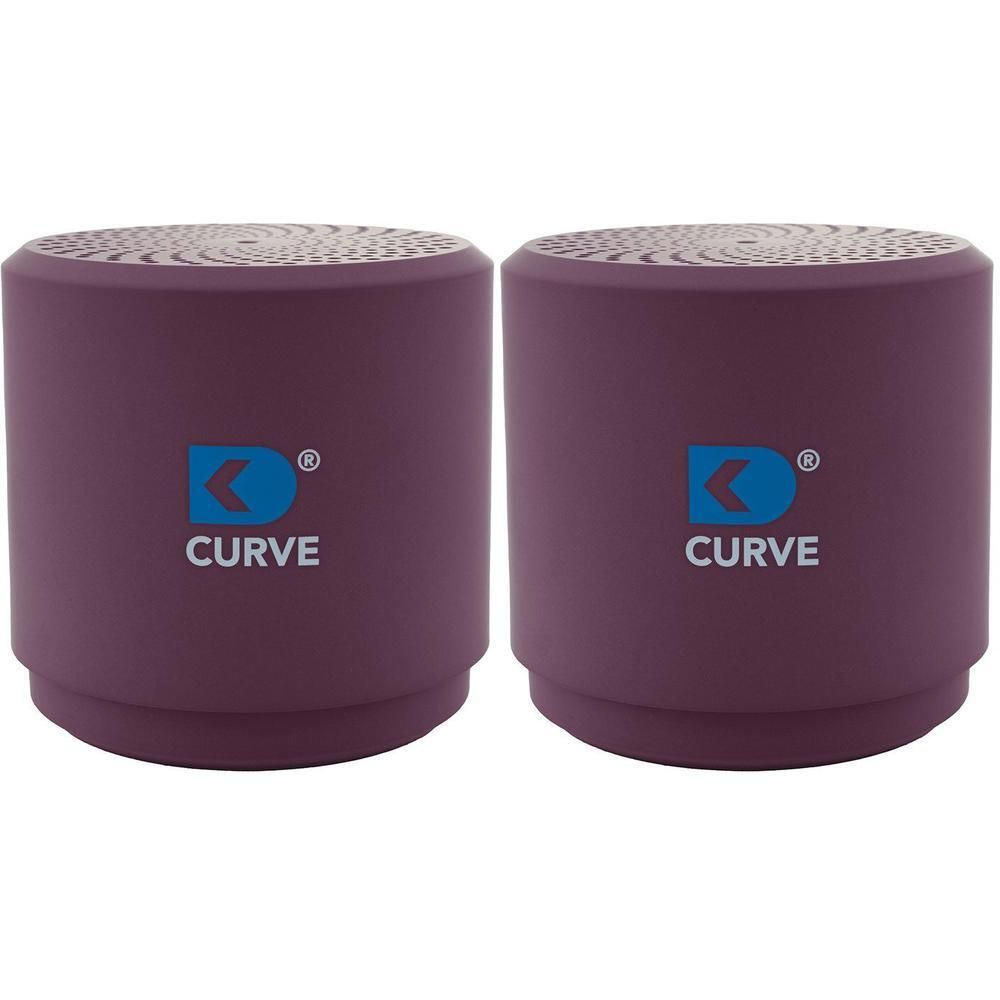 Zwei lila CURVE Luftreiniger mit Logo auf der Oberseite.