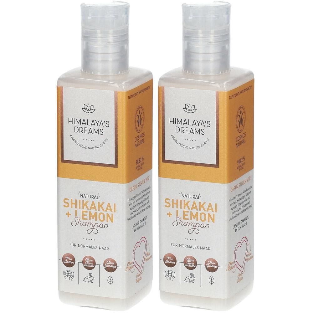 Zwei Flaschen Himalaya's Dreams Natural Shikakai + Lemon Shampoo für normales Haar.