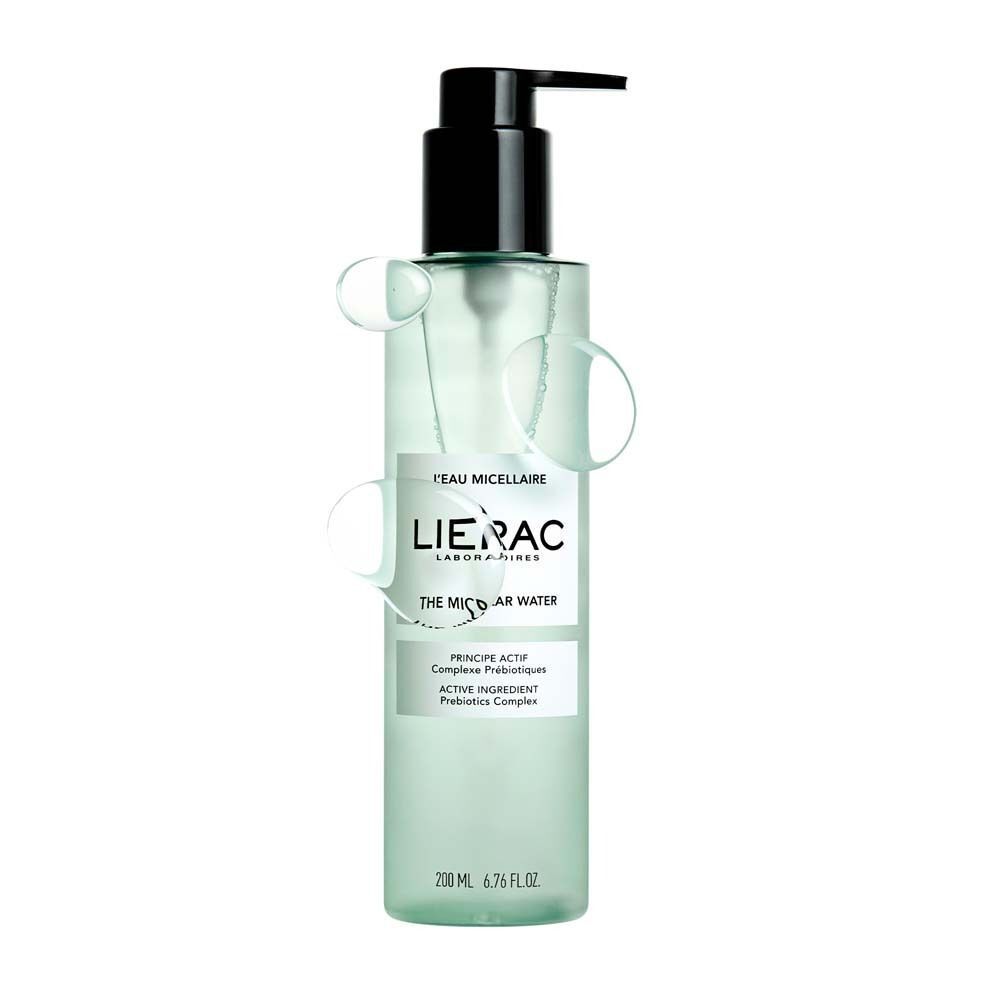 Eine LIERAC Mizellenwasser-Flasche mit Pumpspender, 200 ml.
