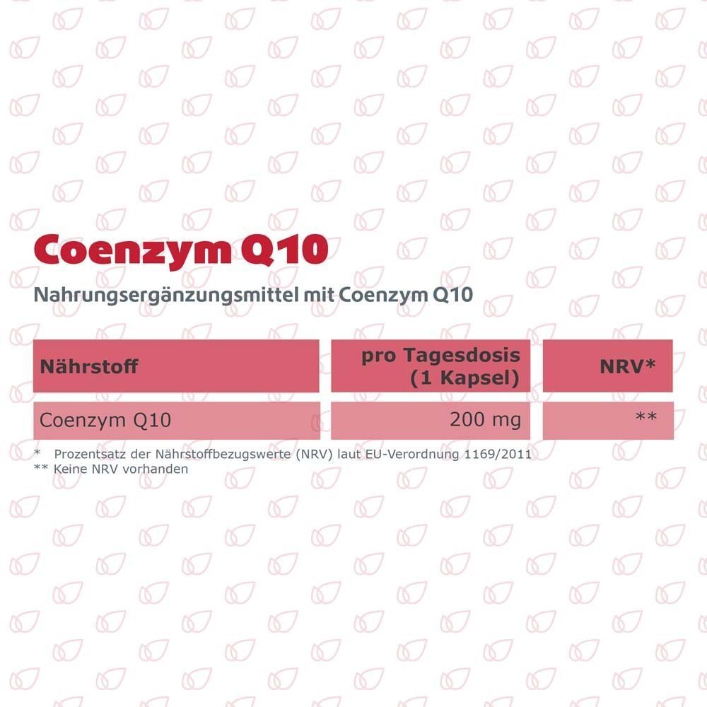 Nahrungsergänzungsmittel Coenzym Q10 200 mg pro Kapsel, Made in Germany.