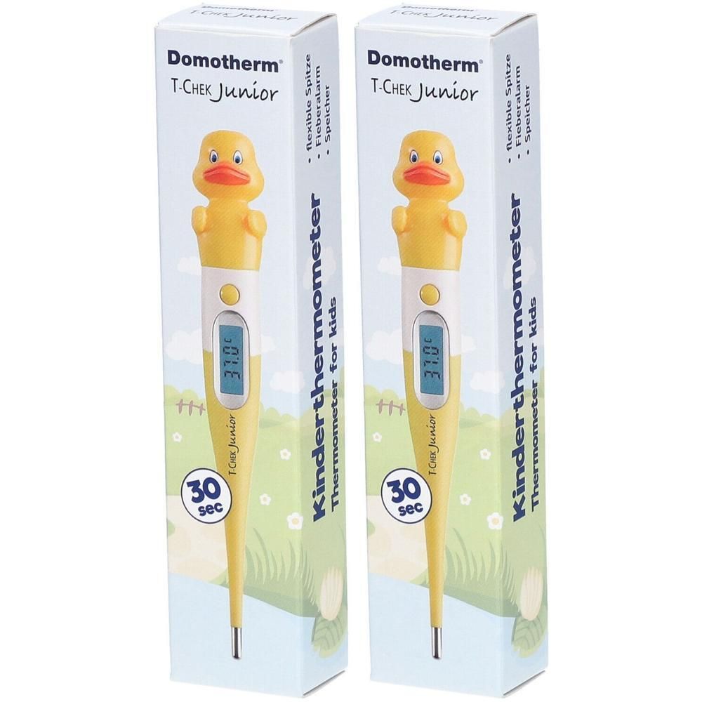 Gelbes Enten-Thermometer für Kinder mit digitaler Anzeige und 30-Sekunden-Messung.