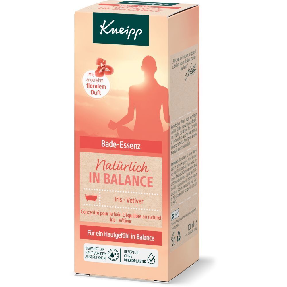 Eine Schachtel Kneipp Bade-Essenz Natürlich in Balance mit Vorderansicht.