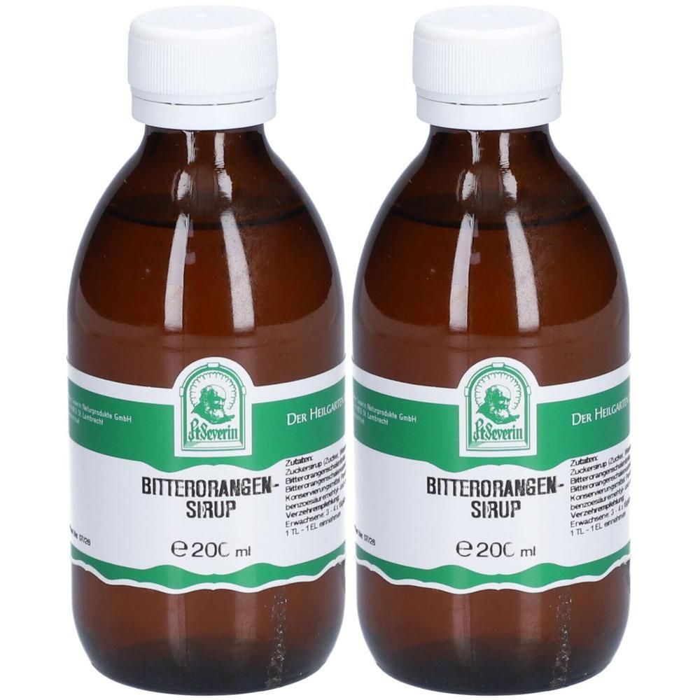 Zwei Flaschen St. Severin Bitterorangen Sirup, je 200ml.