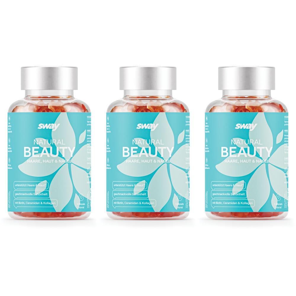 Drei Flaschen sway Natural Beauty Gummis mit Etikett.
