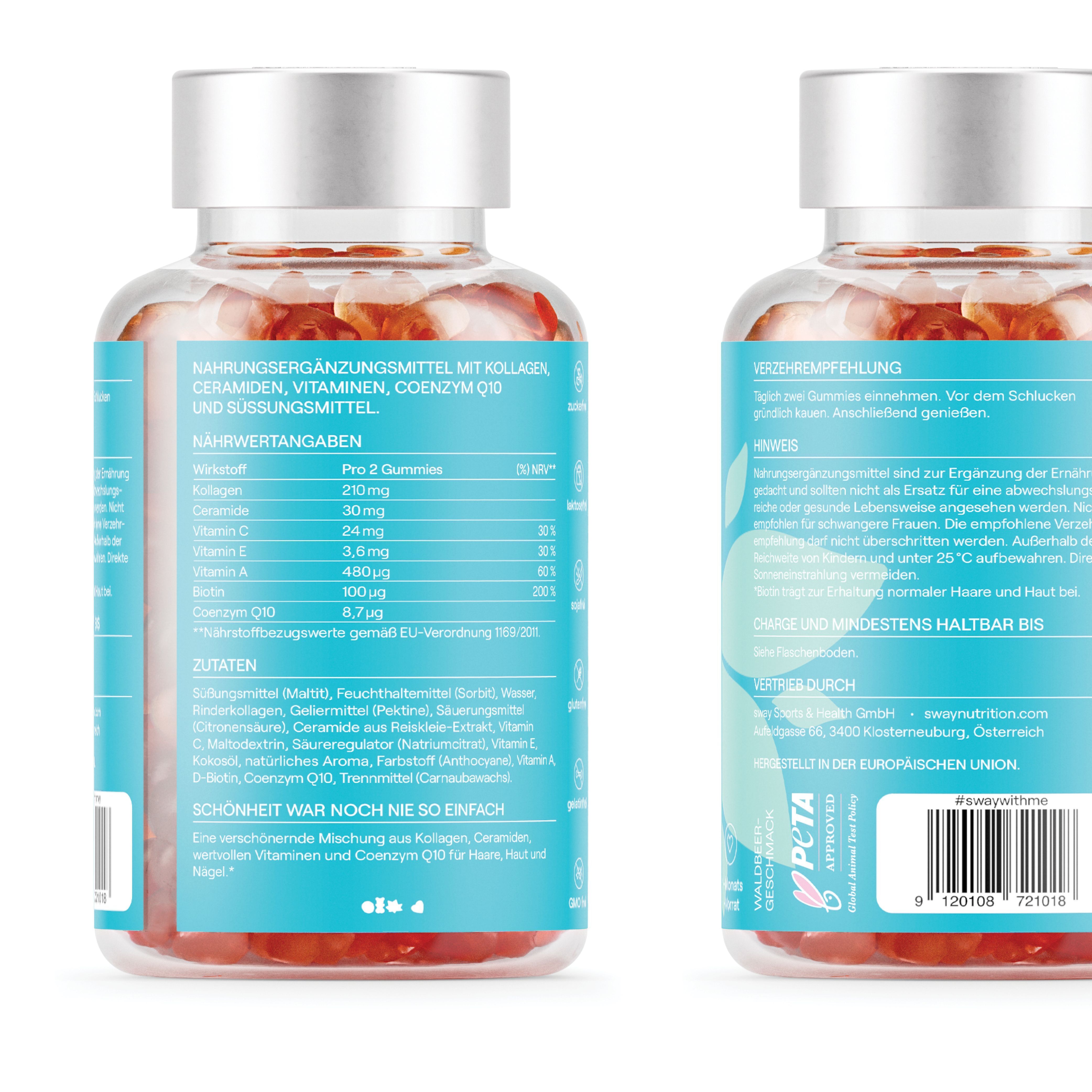 Rückseite einer Flasche sway Natural Beauty mit Nährwertangaben und Inhaltsstoffen.
