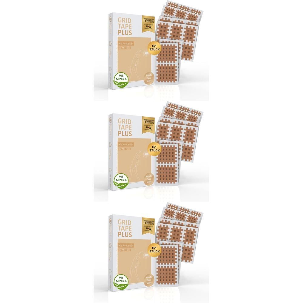 Drei Packungen Aktimed Grid Tape Plus mit je 151 Gitterpflastern.