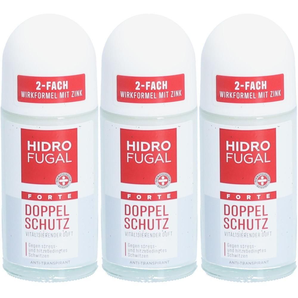 Drei Hidrofugal Forte Doppelschutz Roll-Ons mit 2-fach Wirkformel mit Zink.