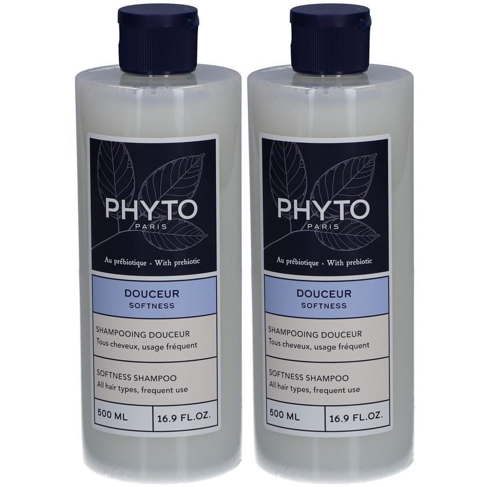 Zwei Flaschen PHYTO Paris SOFTNESS Shampoo, je 500 ml.
