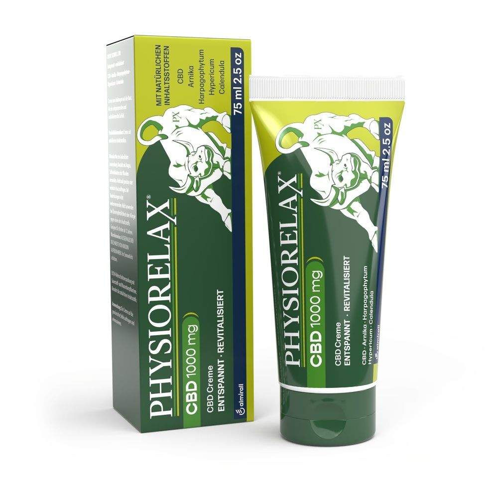 Tuben und Kartonverpackung von Physiorelax CBD Creme, 75 ml / 2.5 oz.