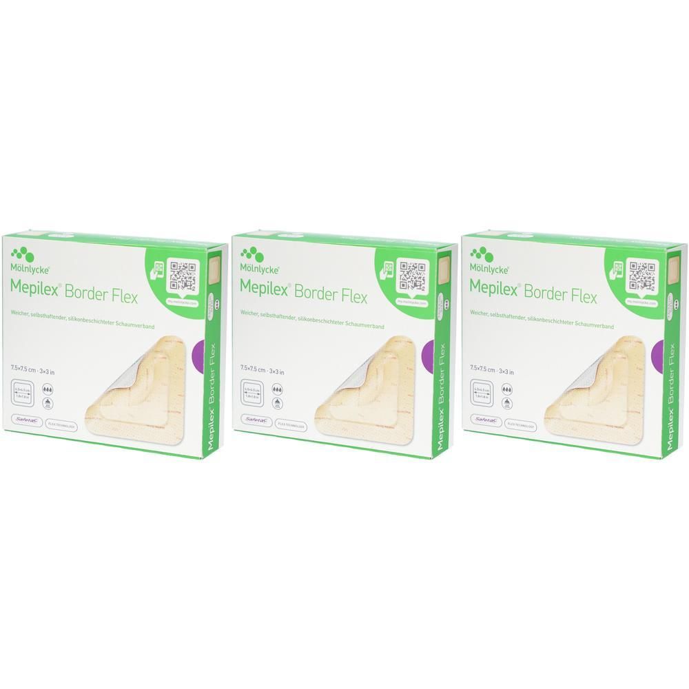 Mepilex Border Flex Schaumverb.haft.7,5x7,5 cm x3 3x10 St Verband