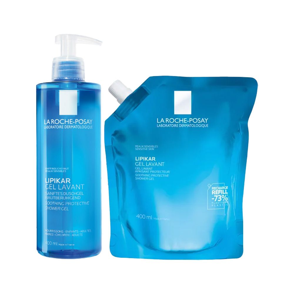 La Roche Posay Lipikar Gel Lavant Flasche und Nachfüllpackung.