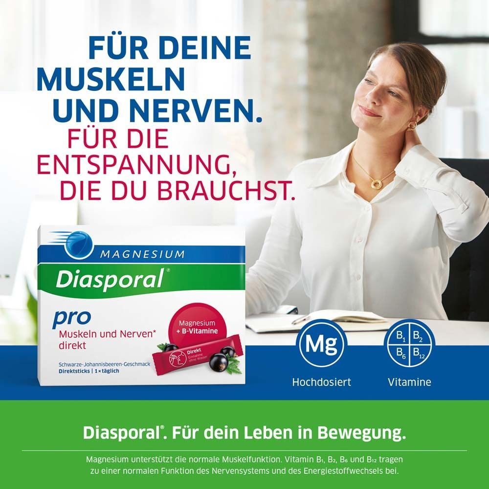 Frau entspannt sich, Magnesium-Diasporal® Pro für Muskeln und Nerven, hochdosiert.