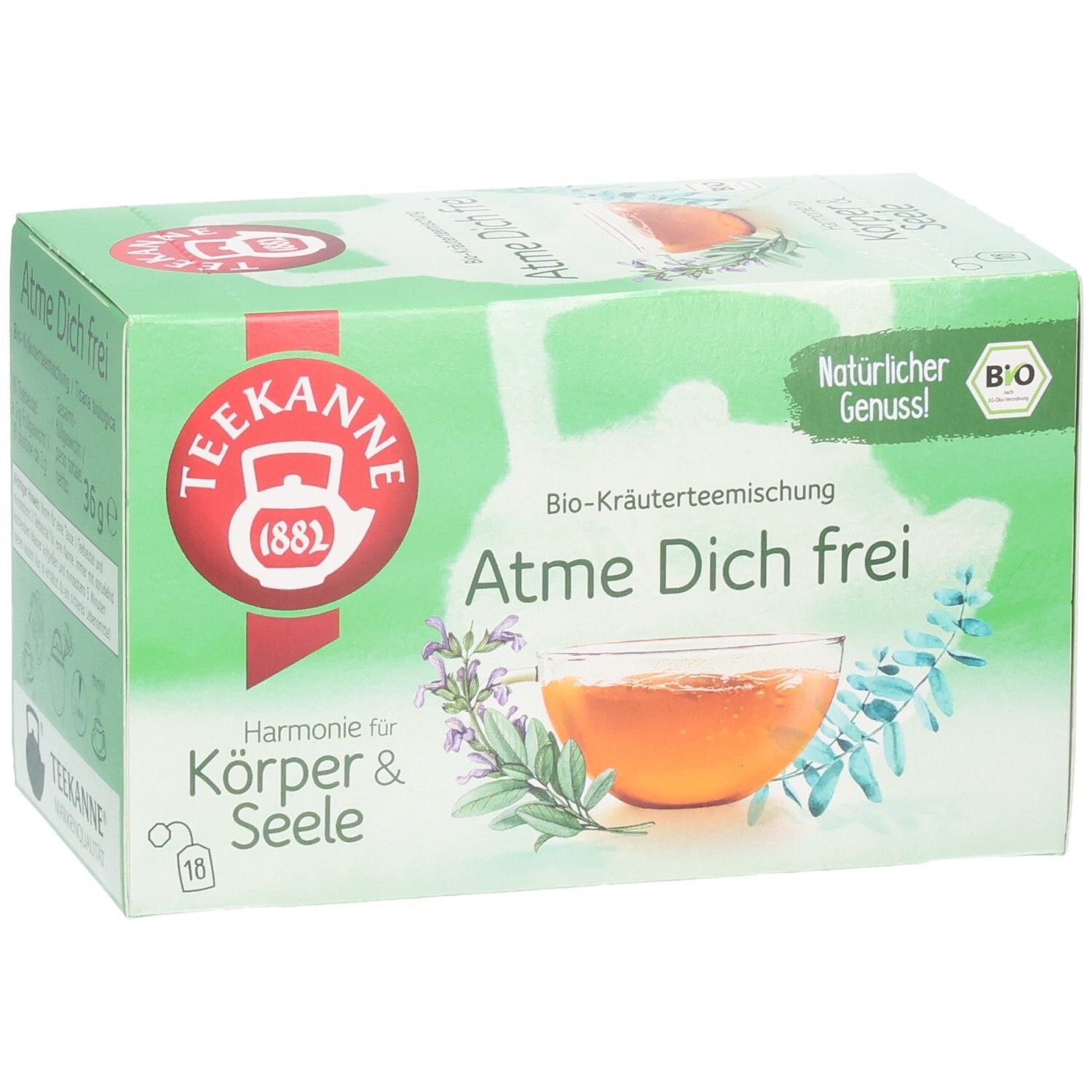 Teekanne BIO Harmonie für Körper & Seele Atme Dich frei Kräutertee Mischung.