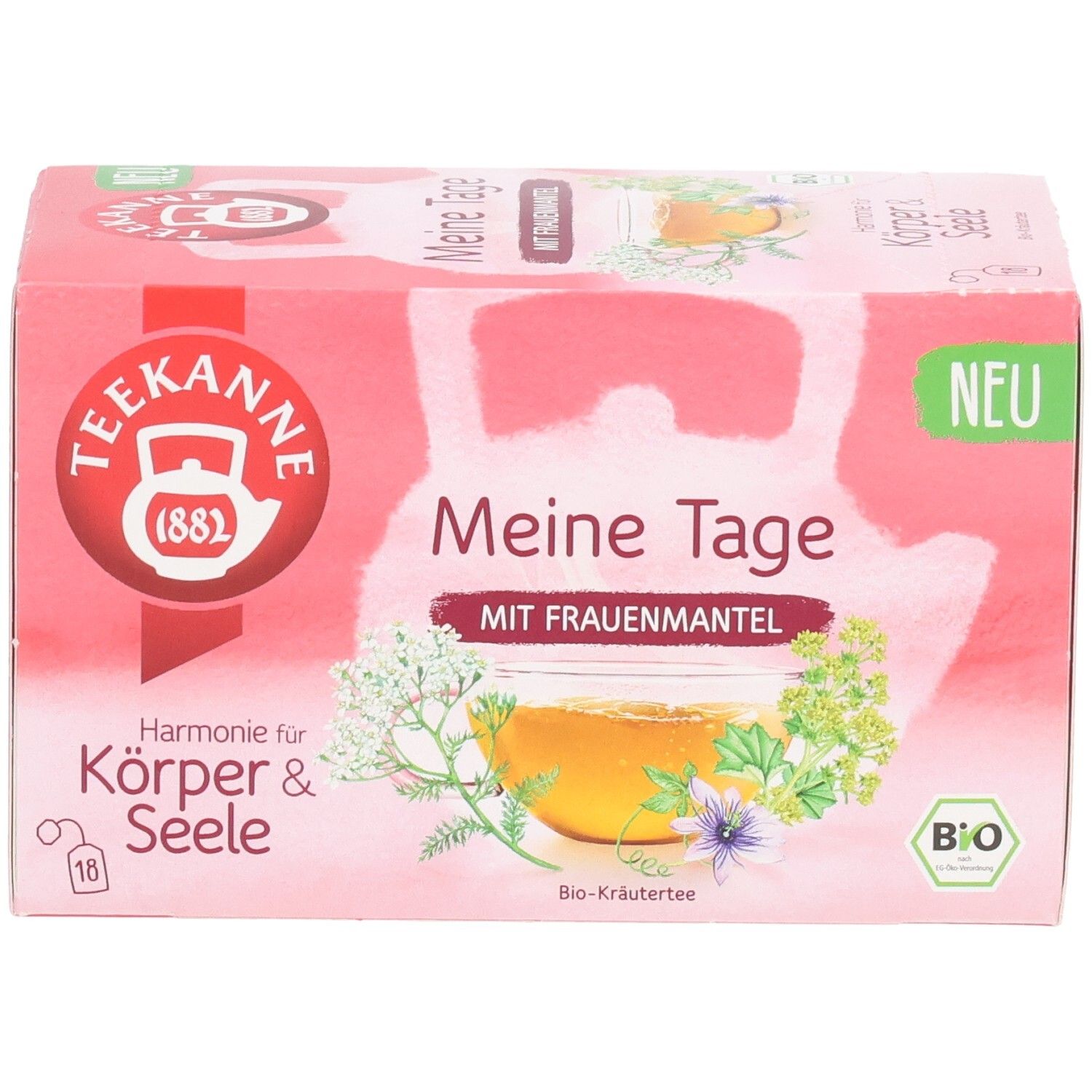 Vorderseite Teekanne BIO Harmonie für Körper & Seele Meine Tage Kräutertee Packung.