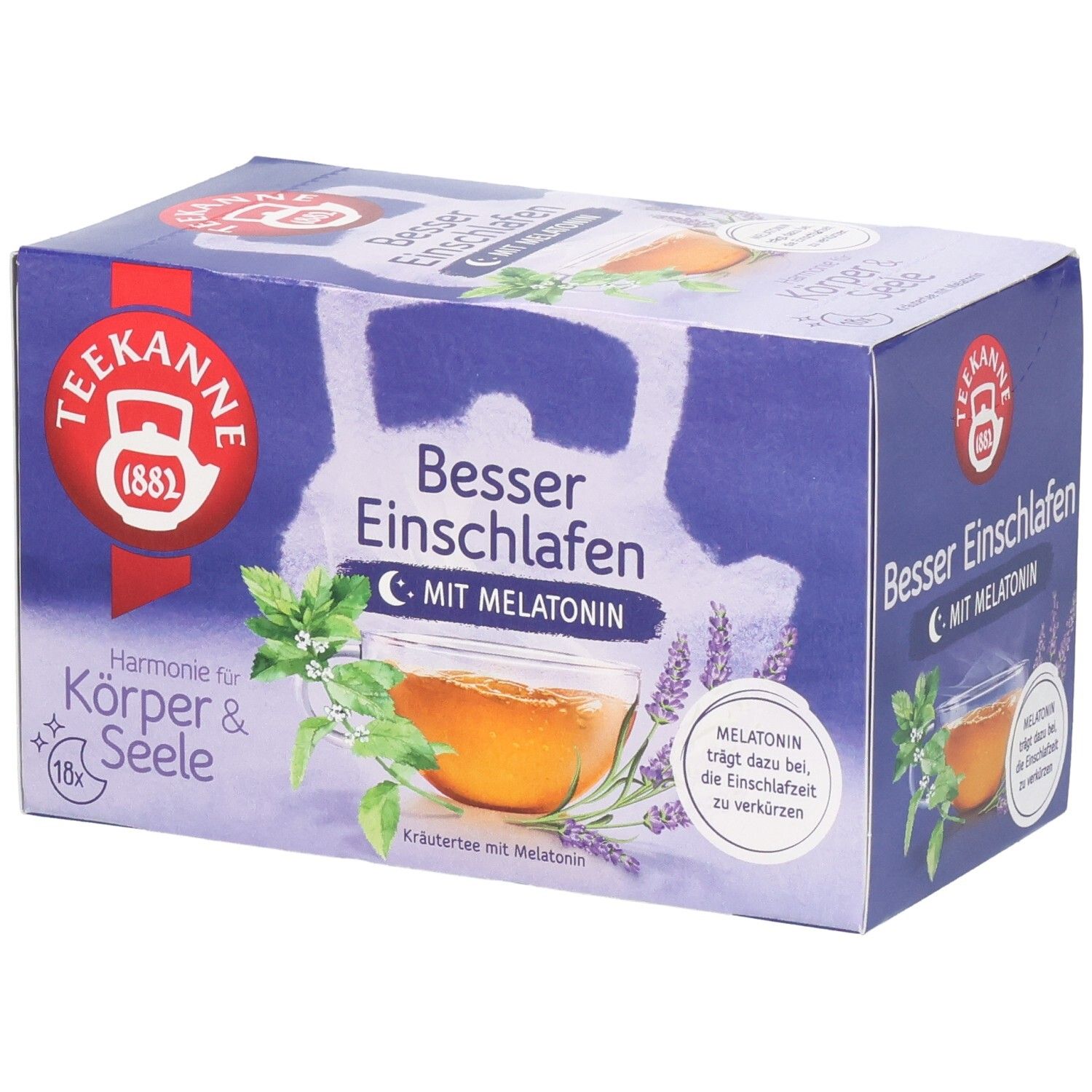 Teekanne Harmonie für Körper & Seele Besser Einschlafen Kräutertee mit Melatonin, 18 Beutel.