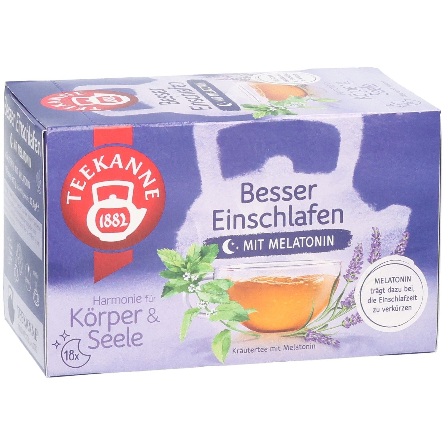 Teekanne Besser Einschlafen Kräutertee mit Melatonin. 18 Beutel.