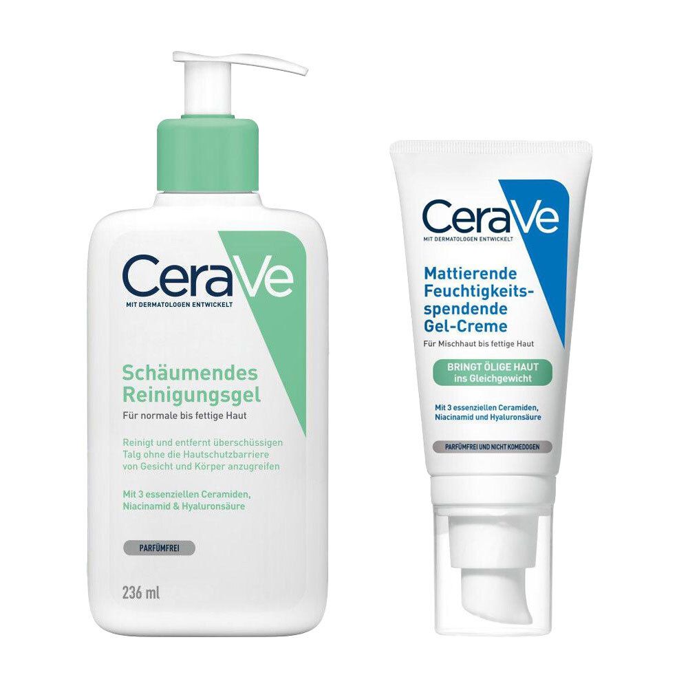 CeraVe Schäumendes Reinigungsgel + Mattierende Feuchtigkeitsspendende Gel-Creme Set 1 St