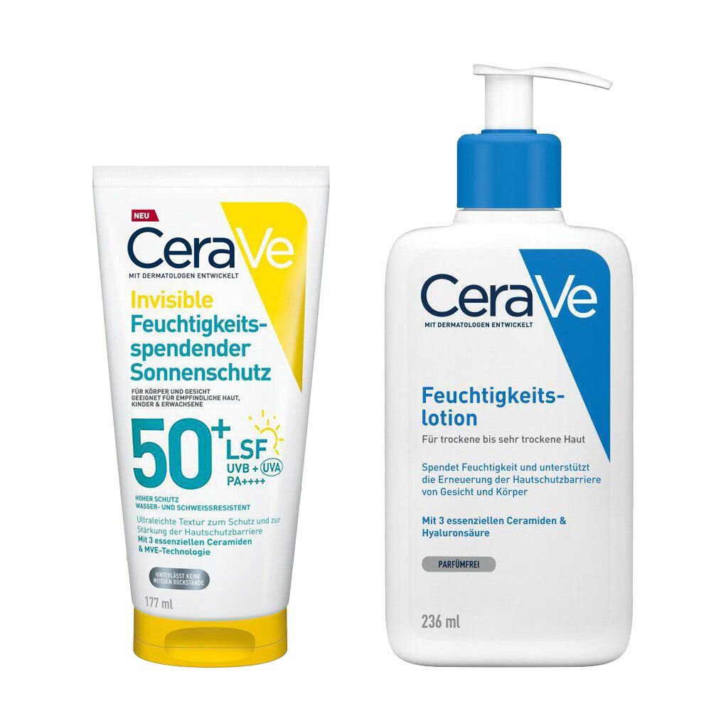 CeraVe Feuchtigkeitslotion + Invisible Feuchtigkeitsspendender Sonnenschutz LSF 50+ 236+177 ml Lotion