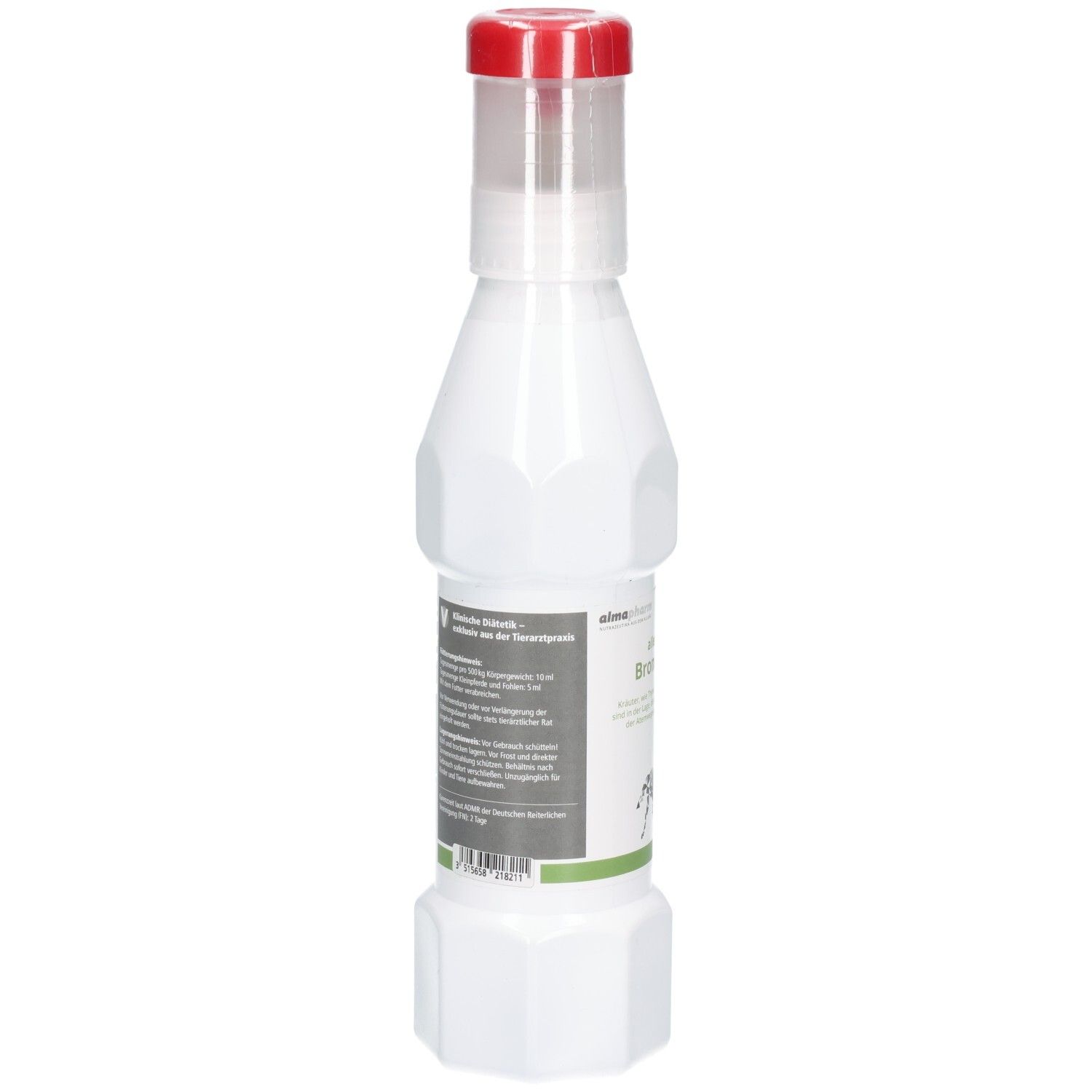 Weiße Kunststoffflasche mit rotem Verschluss, 500ml. Für Desinfektionsmittel.