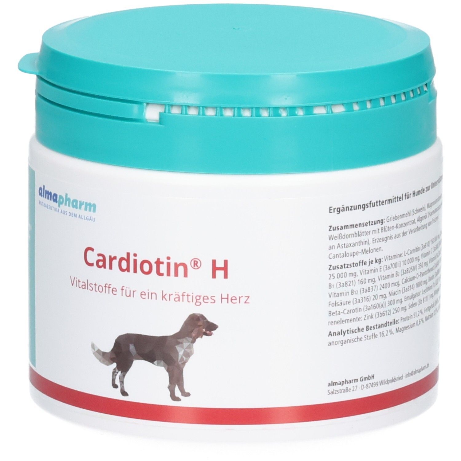 Almapharm Cardiotin H Dose mit Hundemotiv. Ergänzungsfuttermittel für Hunde.