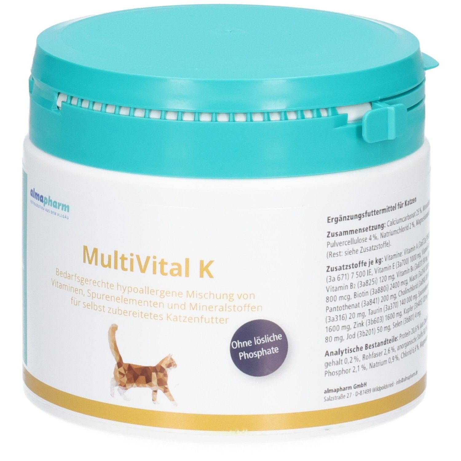 almapharm MultiVital K: Ergänzungsfuttermittel für Katzen, hypoallergene Mischung mit Vitaminen, Spurenelementen und Mineralstoffen.